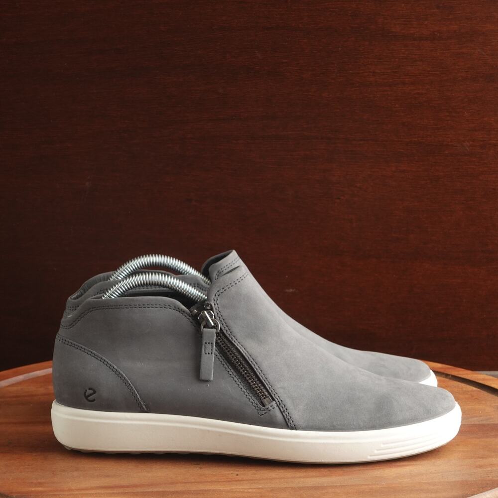 Ecco Shoes Womens Size EU 42 US 11-11.5 Gray Soft 7 Leather Bootie Comfort Zip